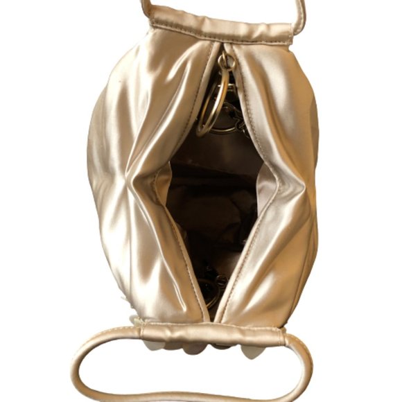 Evening Satchel Handbag Dangling Shell Beads Vintage Double Handles - Picture 9 of 11